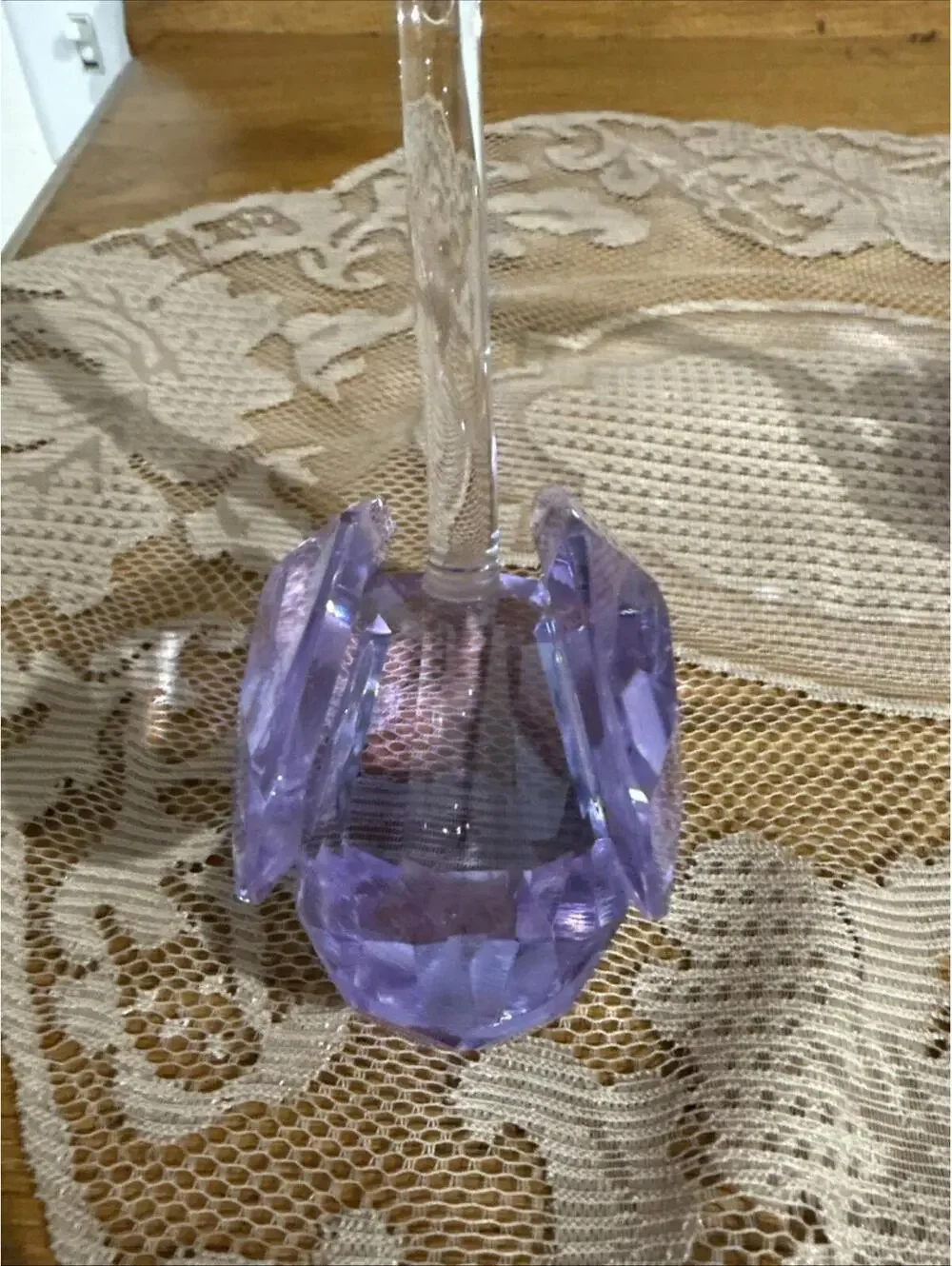 Pair Large Diamond Cut Purple Crystal Swan Figurines Paperweight Statue 5” Rare - Picture 6 of 15